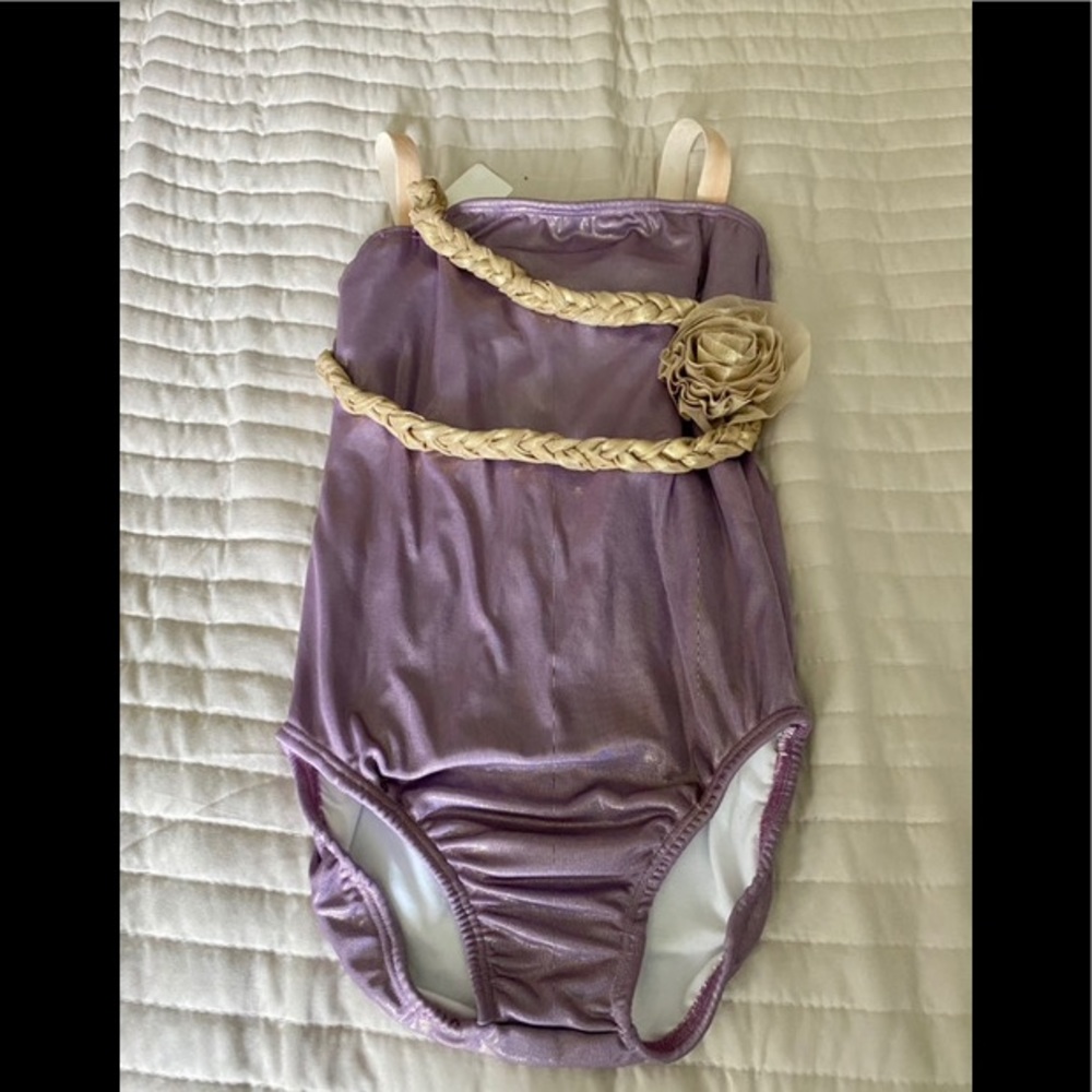 Metallic lilac & gold-embellished solo costume/leo